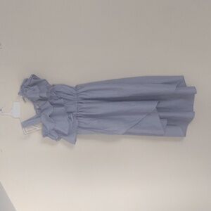 Habitual girl's blue/white pinstriped asymmetrical ruffled shoulder dress Sz 7/8
